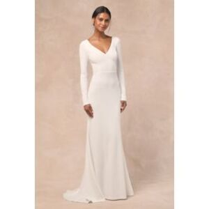 Lulu's Ivory Long Sleeve V-Neck Bridal Gown